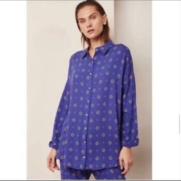 Free People Tops - Intimately Free People Size XS Purple Geo Printed Blouse Buttons Long Sleeve